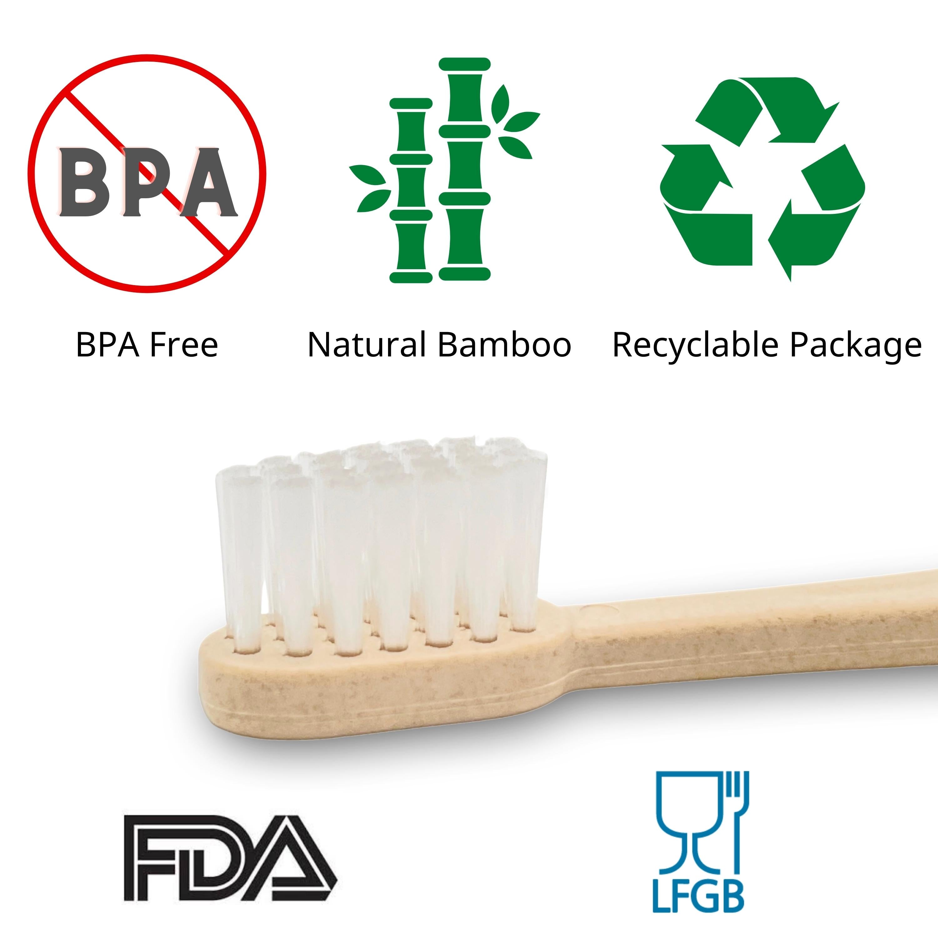 bamboo toothbrush soft bristles natural bpa-free eco-friendly compostable sustainable recyclable green manual travel hotel toothbrushes health 4 pack - CHANYI eco
